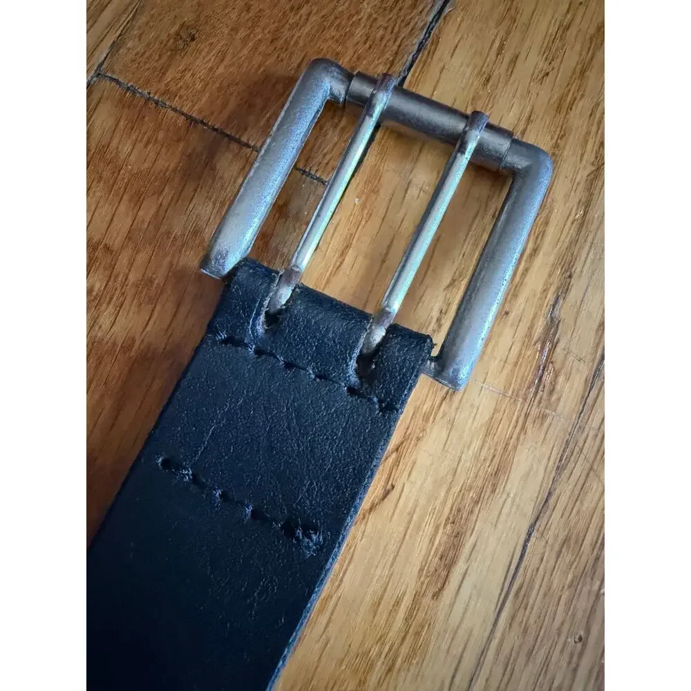 Black Leather Belt w/Dbl Prong Buckle Mens sz 40-44